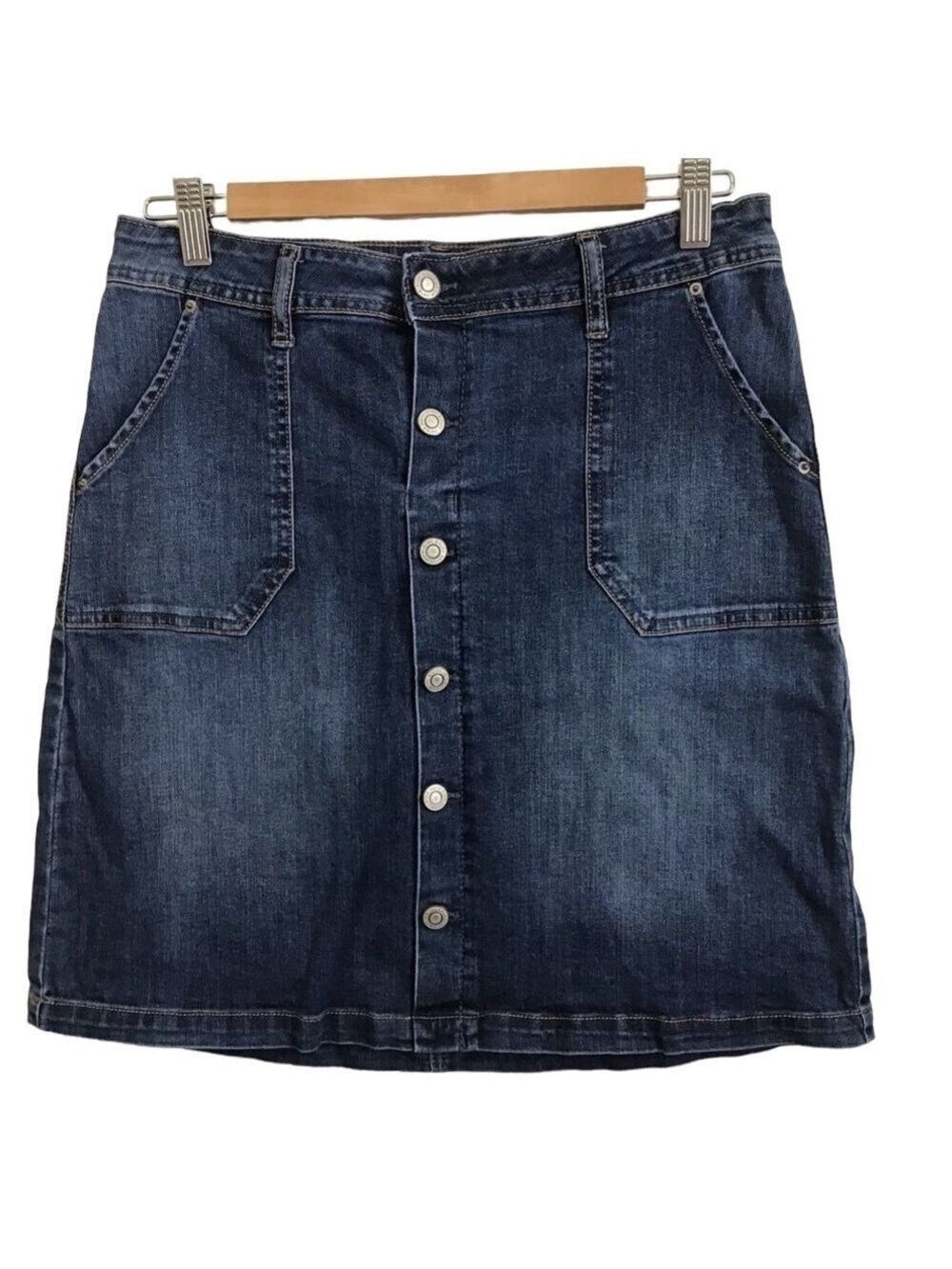 Kensie jeans mini dress button up denim skirt size medium front pocket dark blue
